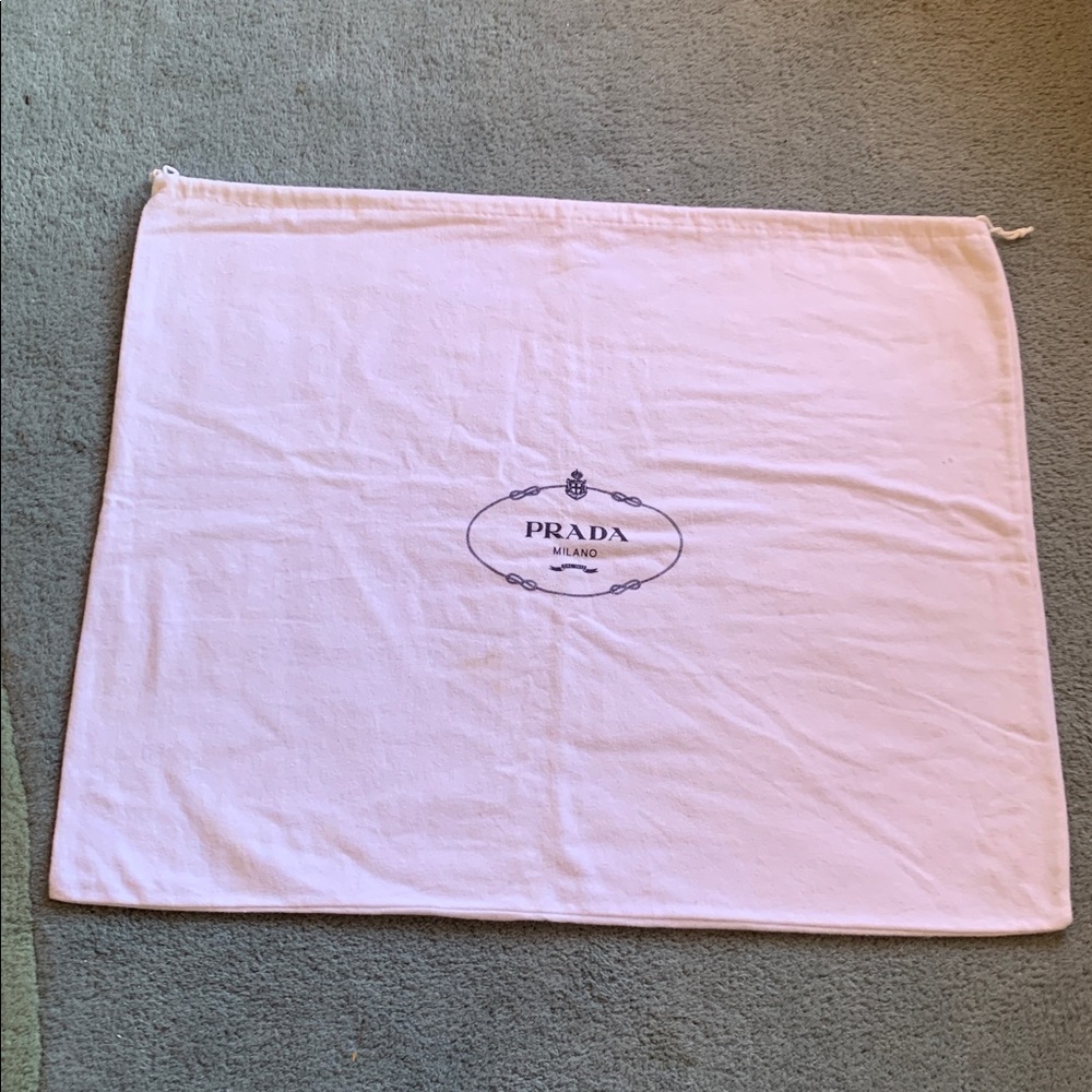 Prada White Felt Blue Logo X-Large Drawstring Bag
